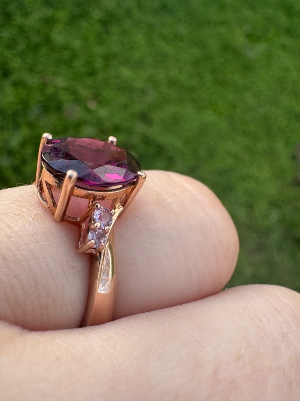 Solid 10k rose gold 2.60Ctw genuine grape garnet/pink sapphire - Picture 5 of 12